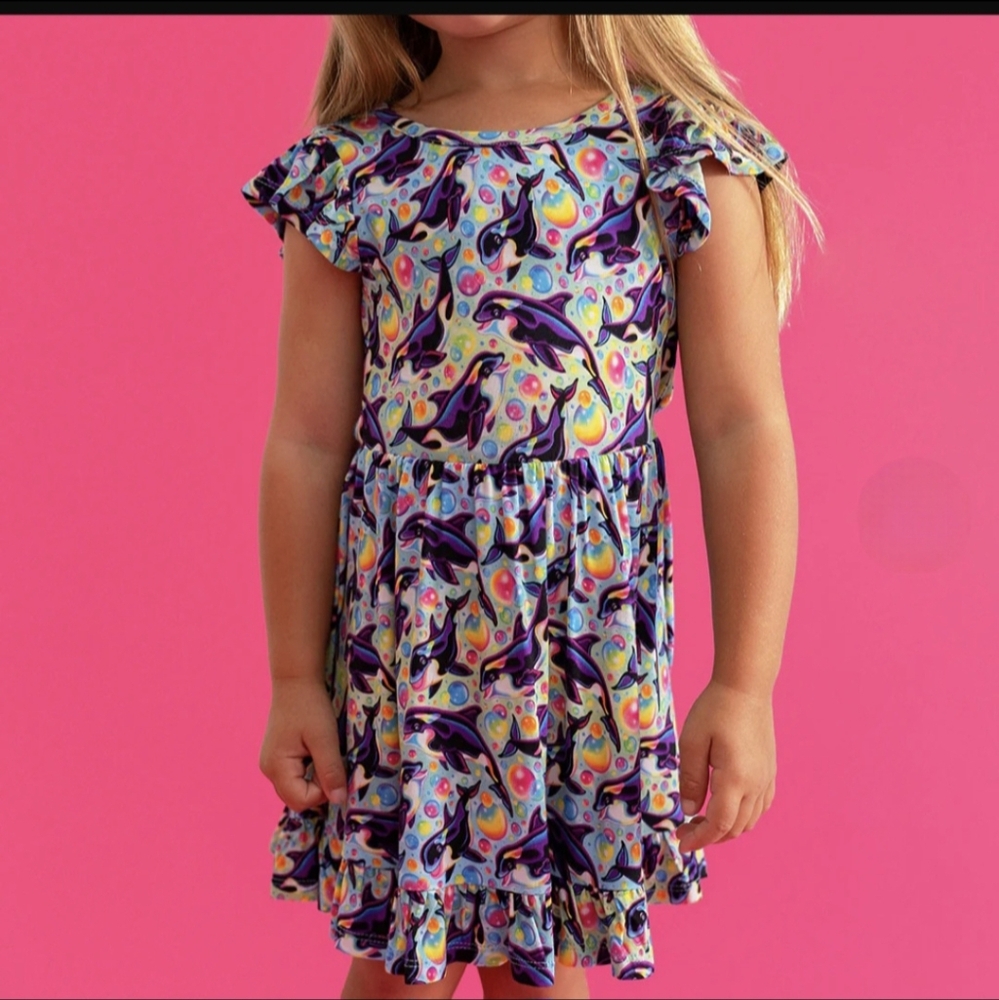 Posh Peanut X Lisa Frank Max Splash Tie Back Ruffled Twirl Dress 3T/4T NIB